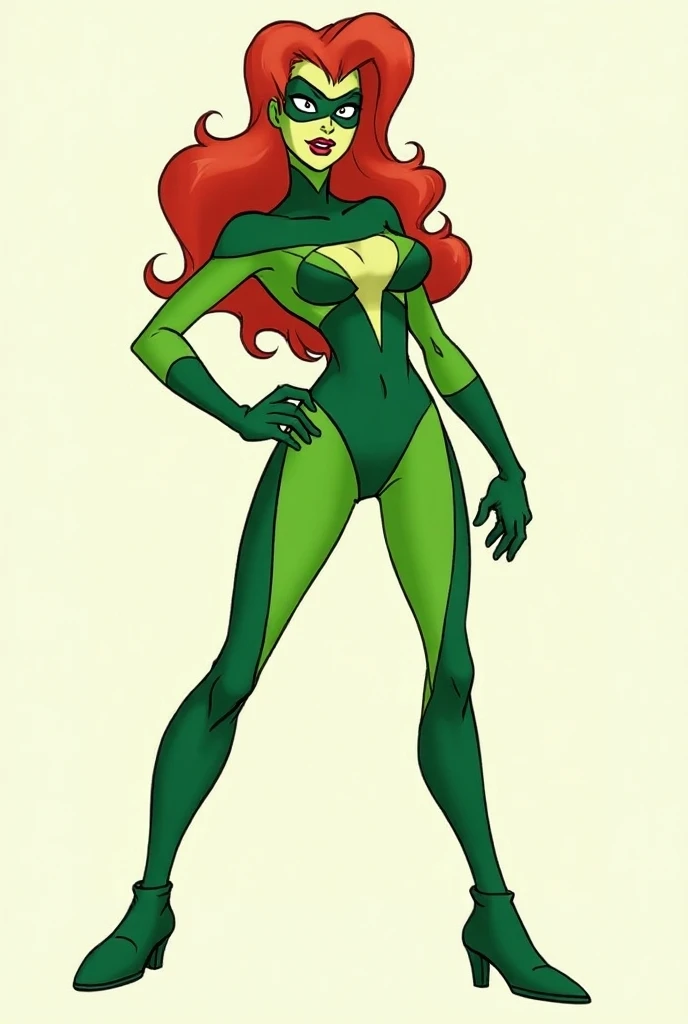 Un dessin de poison ivy dans les styles de dessin de « batman la série animée », terry dodson et andres guinaldo. Qui garderait un aspect comics sans trop aller dans les details, assez simple. Elle a la peau verte. Il y’a maximum deux nuances par partie, p...