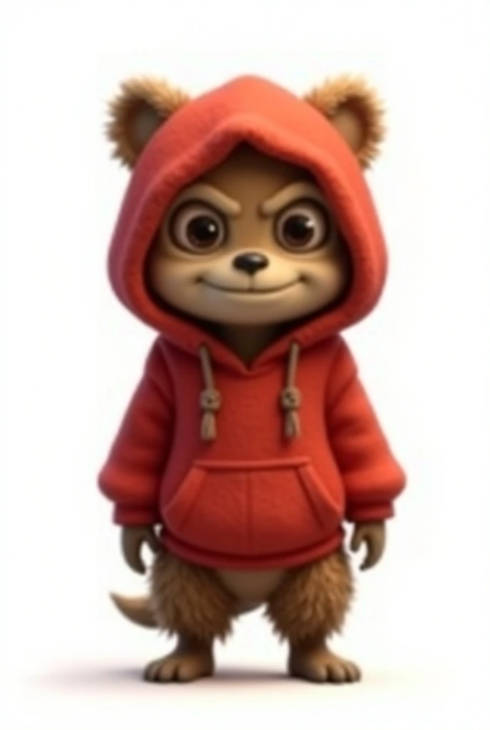 An Ewok from StarWars Wearing a red hoodie and a Jedi outfit in Rick and Mortys 2d style, with white background
