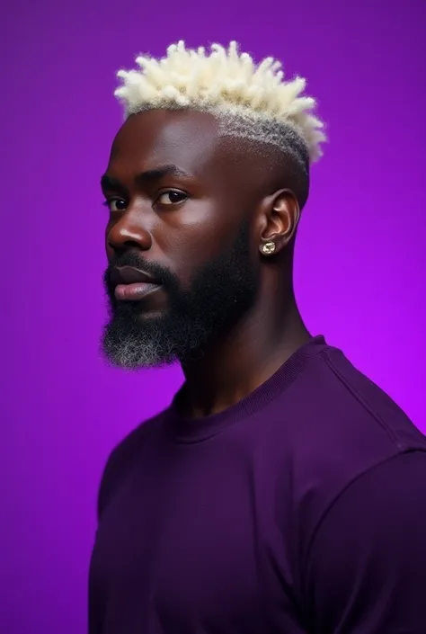  Image with purple background,  17-year-old black man , beard goatee, platinum hair 
Long