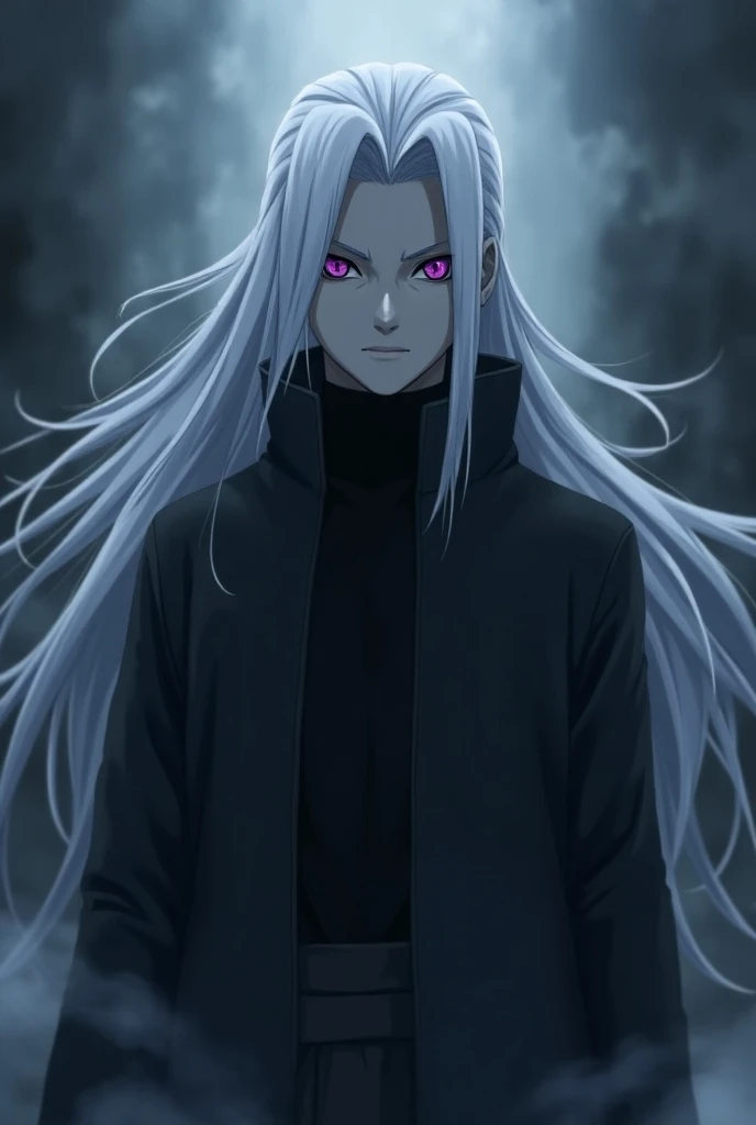 Orochimaru with white hair and purple snake eyes