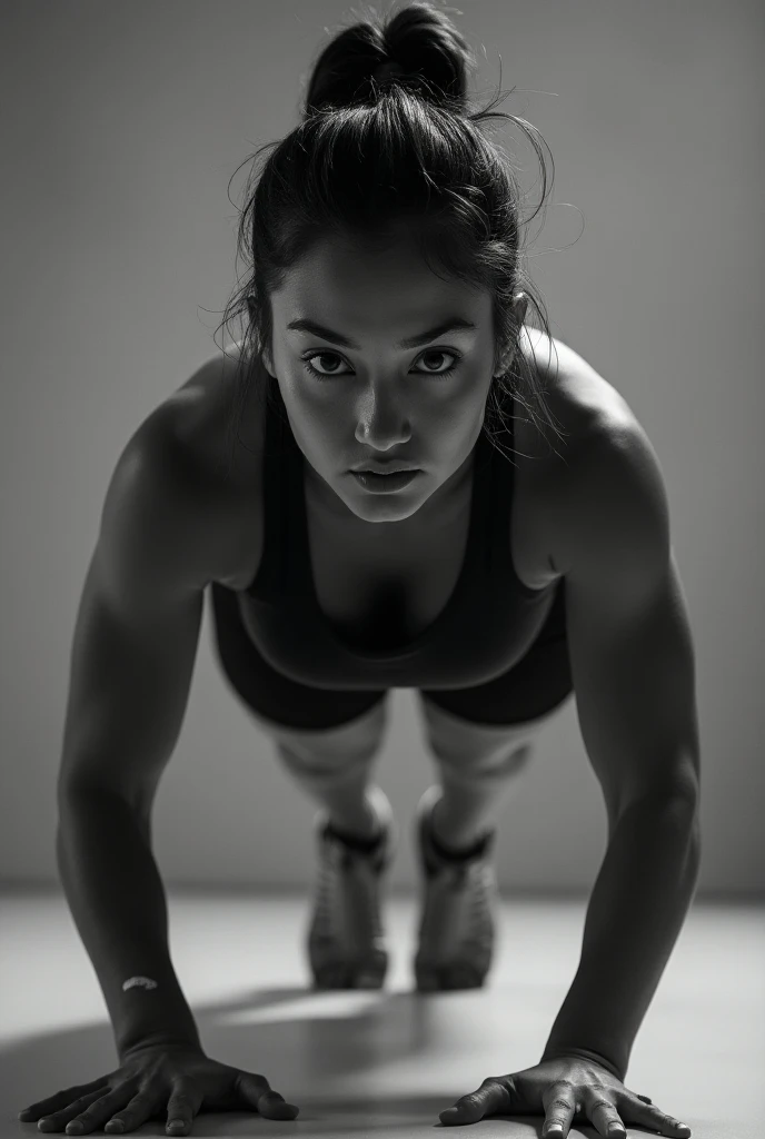 Ximena García Chambi doing push-ups 
