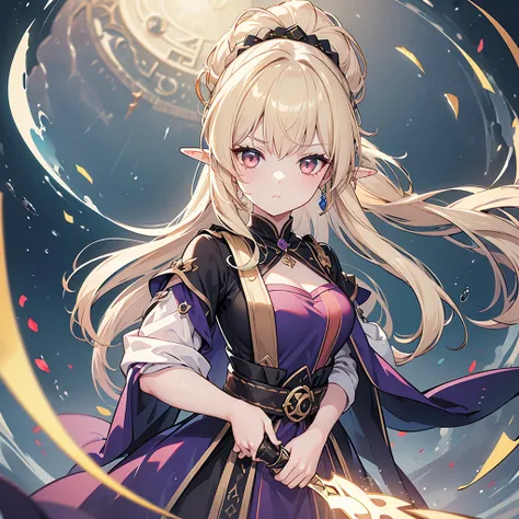 Eye patch、Witch costume、elf、grimoire、magic circle、A look that seems to be relaxed、Long Hair, chest, Blonde, ponytail, Pointy Ears, Highest quality, Snap your fingers、One Woman, Detailed face, Soft Lighting, Soft Light, Soft Focus, Perfect Face, Beautiful a...