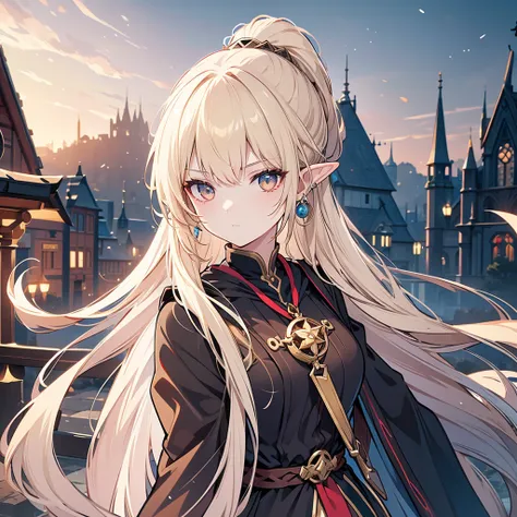 Eye patch、Witch costume、elf、grimoire、magic circle、A look that seems to be relaxed、Long Hair, chest, Blonde, ponytail, Pointy Ears, Highest quality, Snap your fingers、One Woman, Detailed face, Soft Lighting, Soft Light, Soft Focus, Perfect Face, Beautiful a...