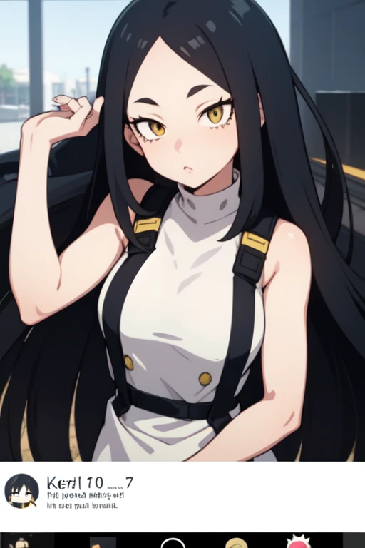  SCREENSHOT MY HERO ACADEMIA, Girl with long black hair,  yellow eyes,  white complexion , personalidad coquette y extrovertida.  SCREENSHOT MY HERO ACADEMIA. coquette.
My Hero academia 