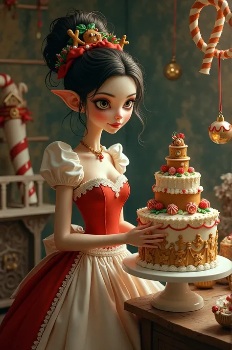 Make a Christmas cover ,  but it has a Tim Burton-style pastry girl dressed in a Christmas theme making cakes, bottomless 