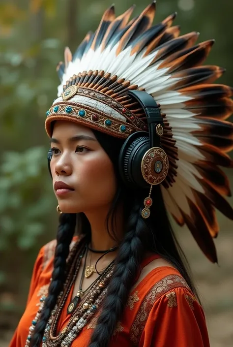 Make a headphone in the shape of an indigenous headdress