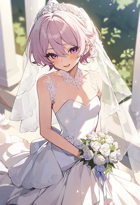 Boy, femboy, short, flat, slim, cute, feminine, wedding dress, {HD}