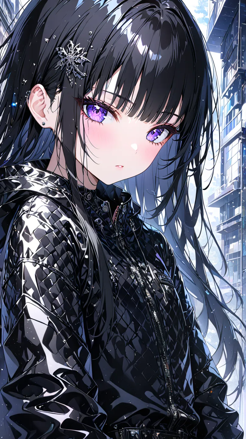 1人の cool女の子, solo,  hi-res, long hair, black hair, best quality,  high detail,  ultra high definition,  cool, 8k, 4k,