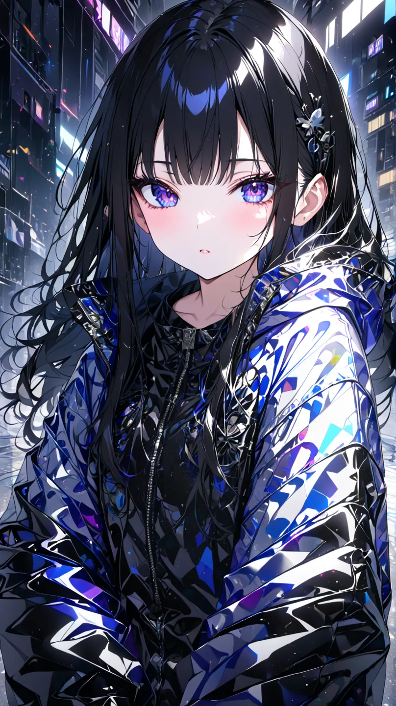 1人の cool女の子, solo,  hi-res, long hair, black hair, best quality,  high detail,  ultra high definition,  cool, 8k, 4k,