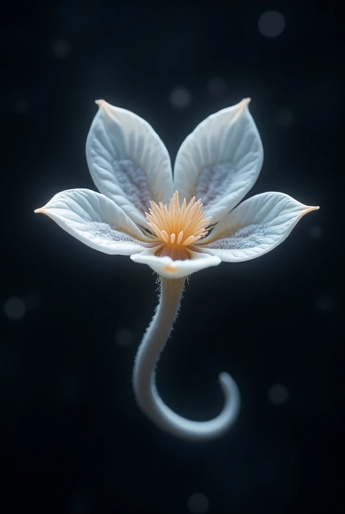 Intergalactic worm similar to a flower that opens in a 4-part white and gray color 