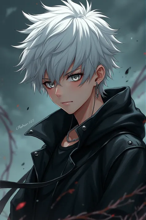 Approximately  anime boy Edgy with white hair