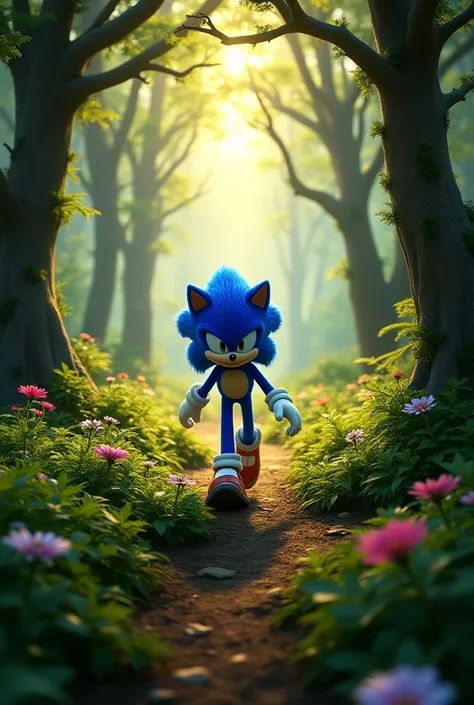 Sonic walks through the woods.