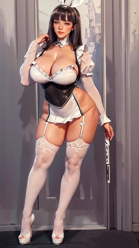 luna,luna ,((beautiful prostitute))),( sagging huge long wide heavy breasts),( sexy secretary suit, abogada sexy abogada suit, platform heels, high platform heels , white stockings, solid white stockings , frilled stockings , frilly stockings , short skirt...