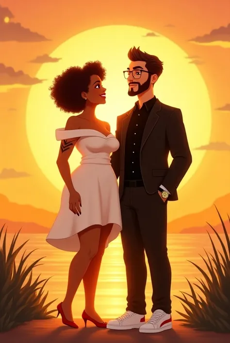 Masterpiece, (best quality: 1.2), (super fine: 1.2), animated illustration, (extremely delicate and beautiful: 1.2), full-body characters standing in the center, breathtaking sunrise background, (light detail: 1.1).

A curvy plus-size Brazilian woman with ...