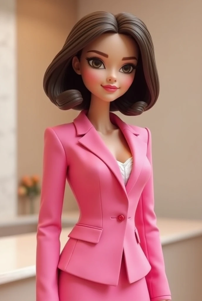 Female executive doll dressed in Pixar pink hair Bob cut brown eyes