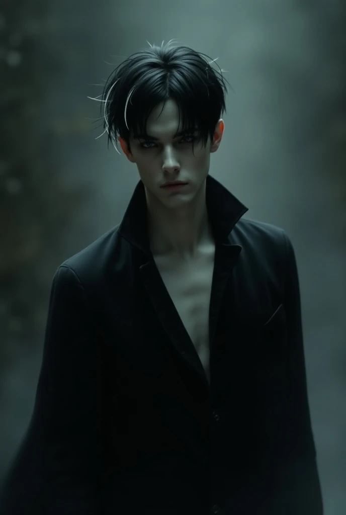 Vampire man with short black hair with white tips