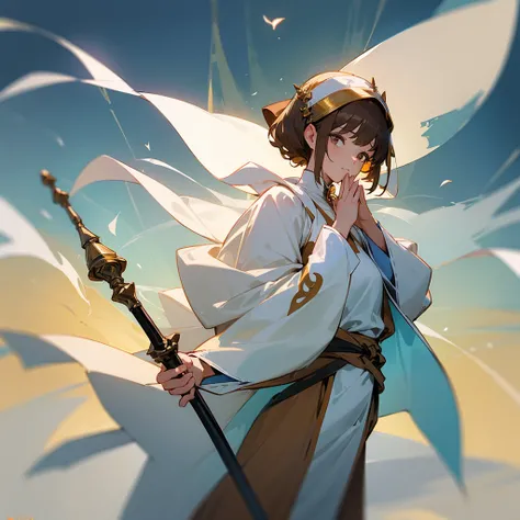 The third companion: Female Monk She is a woman with a calm expression, wearing pure white robes and soft brown hair that reaches her shoulders. Although she is small and delicate, her eyes are filled with kindness and strong will. She wears a simple cloth...