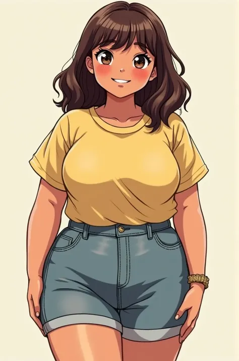 1.  Age of 15
2 .  Chubby and Busty Brazilian :  Title and author of the book {x} medium and brown wavy bangs,  bronzed white
3 . clothing style: schoolboy or dump ,  Hair and Skin Color . facial expression:  
4 . Bottom: scholastic
6 .  without drawing th...