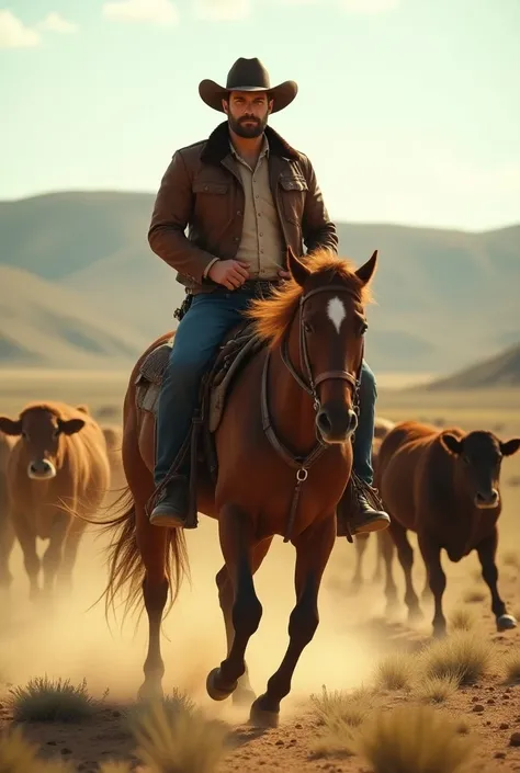 Handsome horseman playing cattle
