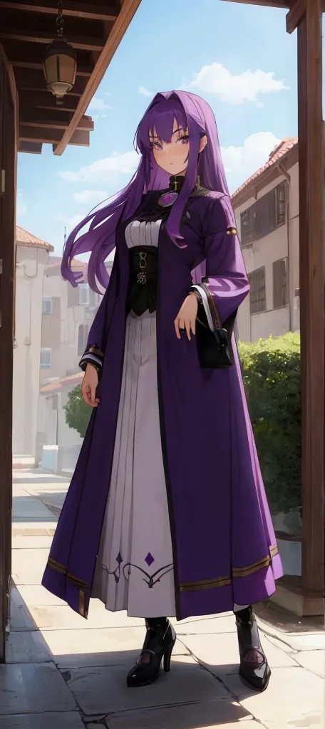 Beautiful 18-year-old tall noblesa girl from purple haired anime 