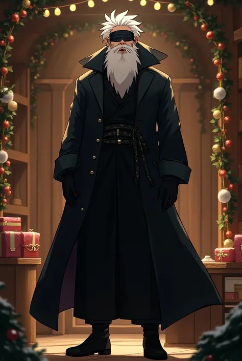 Satoru Gojo from the Jujutsu Kaisen anime with a Santa Claus burrow

