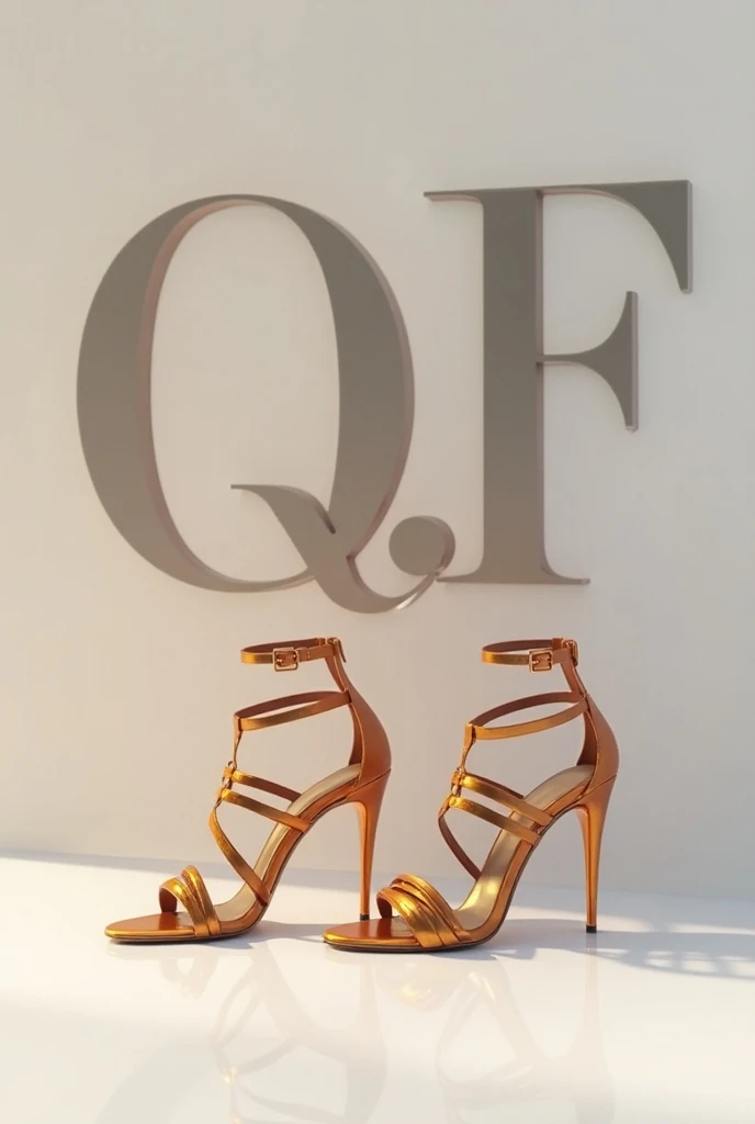 Make an image with high-heeled sandals with 3D letters with the initials QUIROZ FASHION 