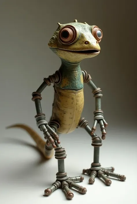  figure in the shape of an iguana made with a pressure plier that forms the base of the iguanas body,  the legs that are made of a rod  (Chipa ),  and on the legs that are four ,  some screws ,  that are three for each of the legs to form the feet ,  and t...