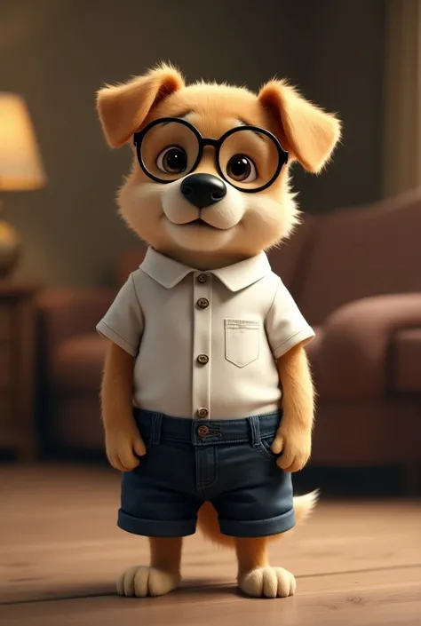 Dog dressed as a boy with glasses