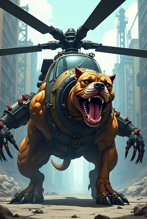 Helicopter + Pitbull combined looking dangerous anime 