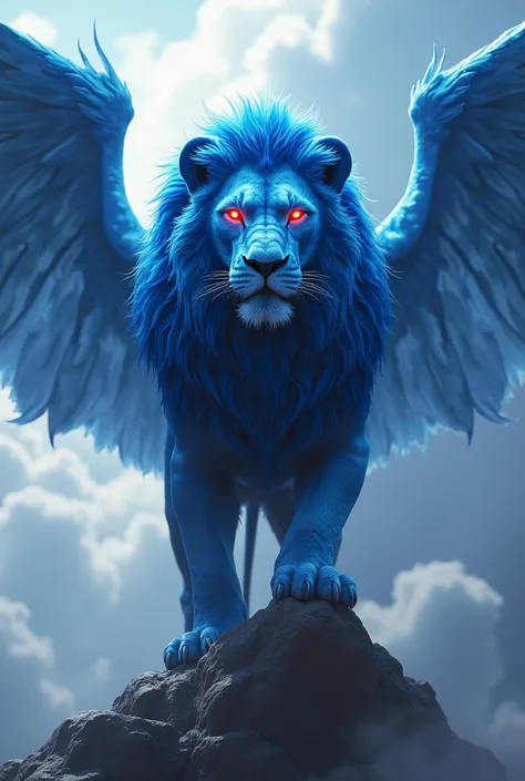 Winged red-eyed blue lion 