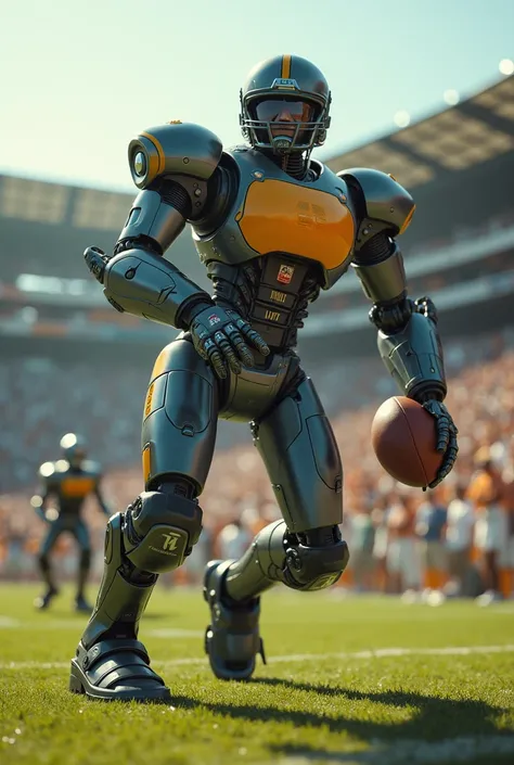 robot that can play american football. body style like a 1940s car