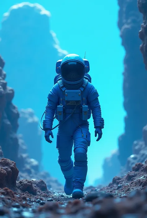 Blue astronaut walking