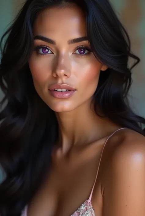 Beautiful Latin woman with realistic violet eyes