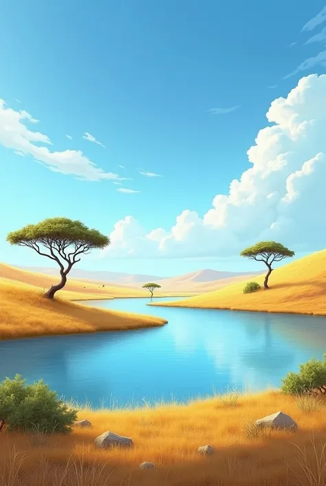 Create a blue lake in a savanna