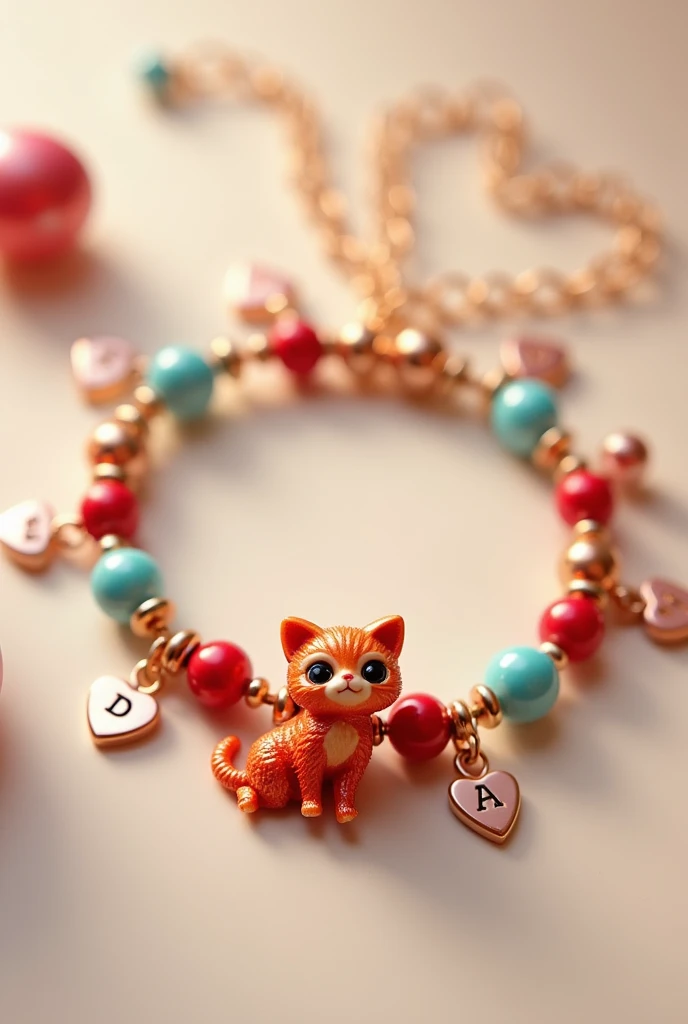 This is how you make a bracelet with this description like a beaded bracelet Some small heart pendants I want a bracelet with the initial I and a miniature orange kitten pendant in the color red