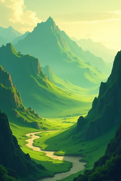 Illustration of mountains only in shades of green and brown