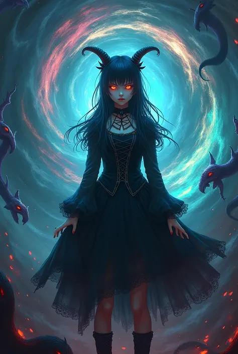 A gothic girl with a dark and mysterious aura, her eyes glowing with an unearthly light, standing in the middle of a vortex of vibrant colors and fantastic creatures.

Description:

A spectacular and captivating image that draws viewers to watch the video....