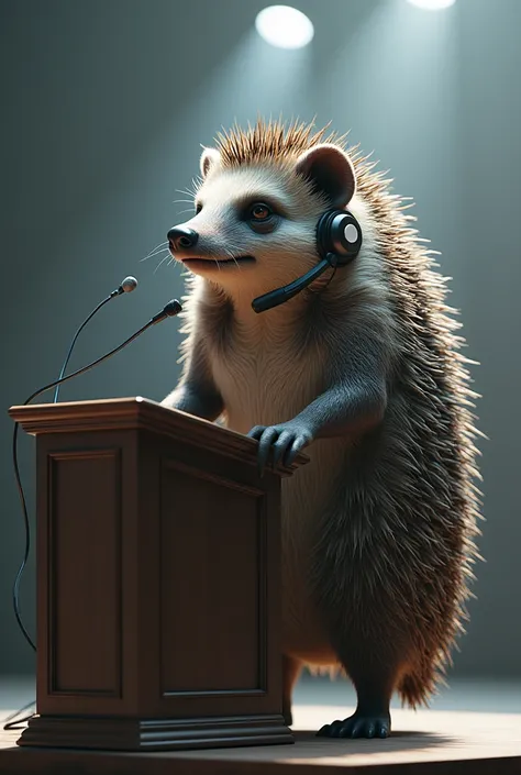 One big Hedgehog animal with mic and Elon musk ready to make announcement 