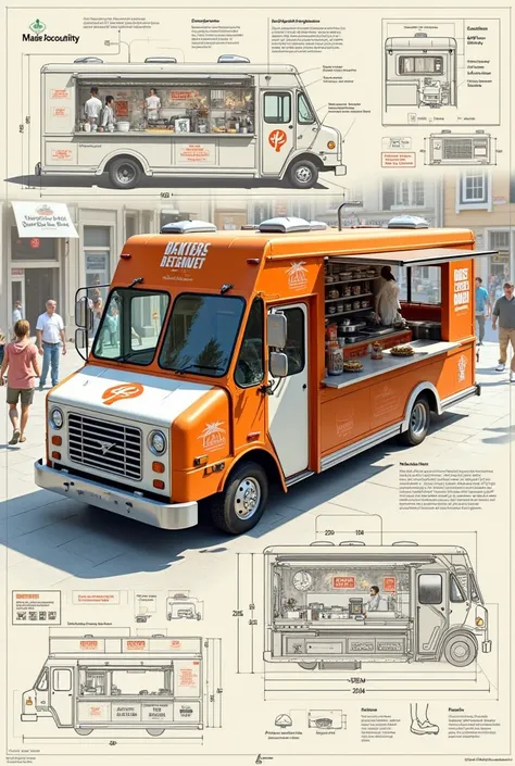 Create a blueprint of a food truck layout 