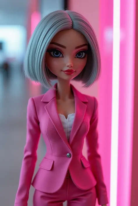 Female executive doll dressed in Pixar pink hair Bob cut gray  