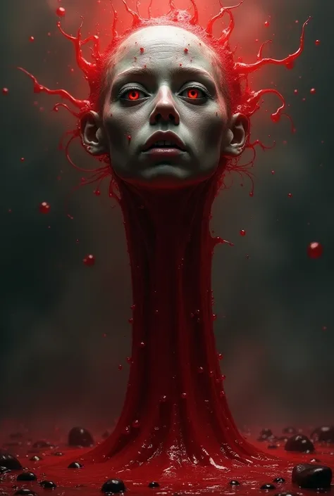 A portal of blood pouring out of the face of a magical being with many eyes 