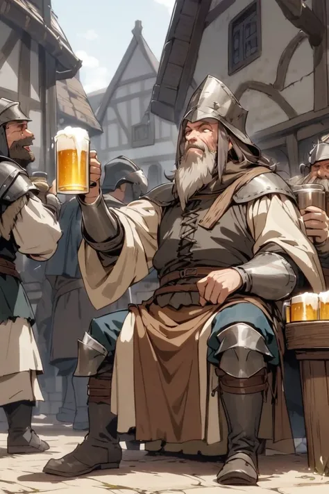 Medieval dwarf drinking a lot of beer