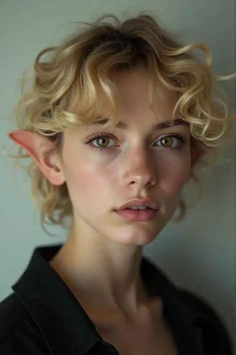 20 year old,  shadier photo blonde slightly curly hair,  big brown eyes , slightly pointed ears 