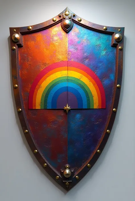 I need a shield with rainbow colors and a rainbow logo and the title Rincon del Arcoris 