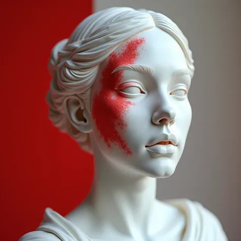 White 3D Sculpture，Elegant woman statue, Red paint on face，Airbrush painting inspired by Cheng Yanjun, Popular on artstation, The art of math, Beautiful art UHD 4K, Detailed 4k, beautiful The art of mathwork, close up shot 