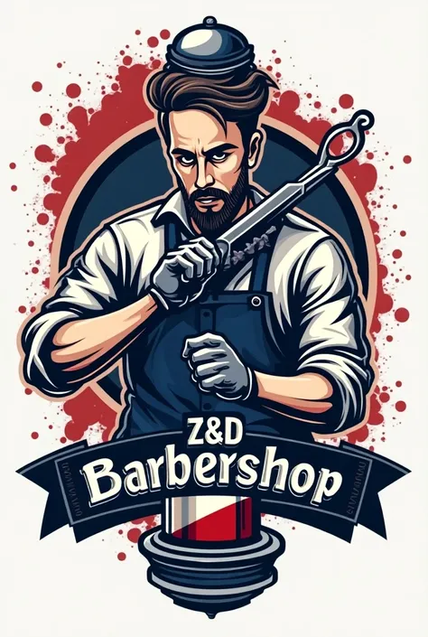 Best Quality, Masterpiece, Logo Barbershop, Color Zip Line Lamp Red Blue White, Barber Pole, Text Z&D BARBERSHOP, Scissors