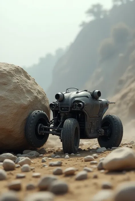 a vehicle brushing against a stone