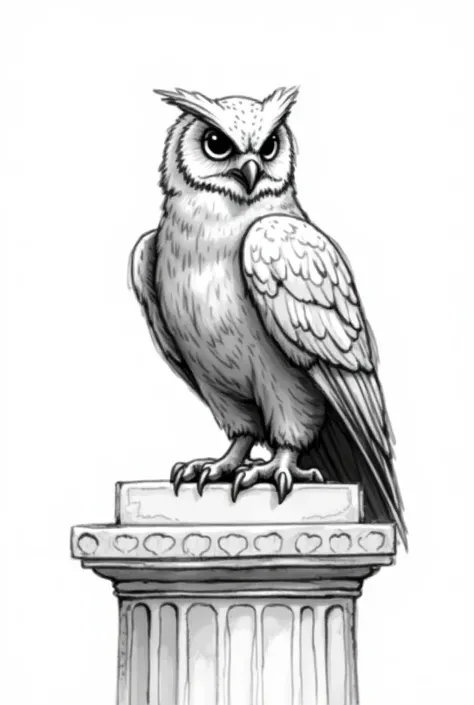  Greek Owl, black and white sketch style, , Greek statue, statue, 