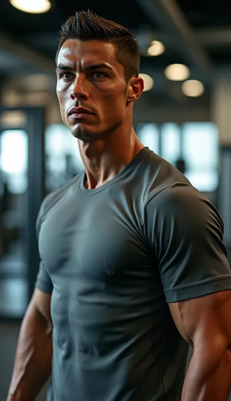 cristiano ronaldo in the gym wearing a muscular t-shirt