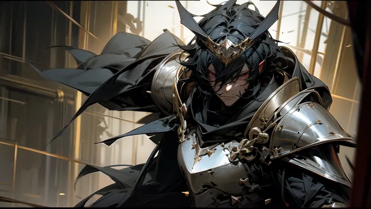 Black-haired knight king in dark armor,  High Definition 